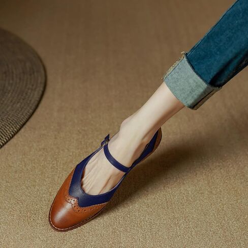SHODENSE Women Mary Jane Flats Round Toe Ankle Strap Flat Shoes Two Tone Wingtip Oxfords Mary Jane Perforated Retro 1 Flat Heel Dress Shoes Almond Toe Patchwork Comfy Driver Flats 4-11 M US in Saudi Arabia