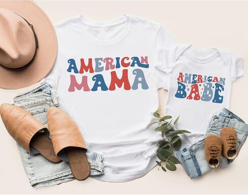 American Mama Babe 4th of July Matching Shirts Fourth of July Mother Daughter Tshirts Mama Mini Mommy and Me Matching Outfits in Saudi Arabia