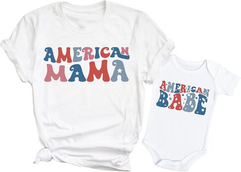 American Mama Babe 4th of July Matching Shirts Fourth of July Mother Daughter Tshirts Mama Mini Mommy and Me Matching Outfits in Saudi Arabia