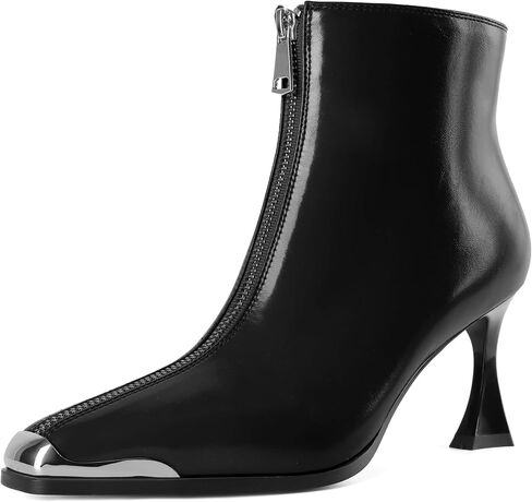 Eldof Women's Onkle Boots Front Zipper Swing Heels Square Toe Booties Mid Heel Leather Leather Boot Sexy argy Party Shoes 3 Inches in Kuwait