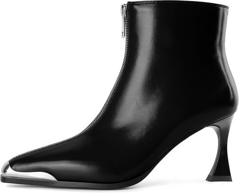 Eldof Women's Onkle Boots Front Zipper Swing Heels Square Toe Booties Mid Heel Leather Leather Boot Sexy argy Party Shoes 3 Inches in Kuwait