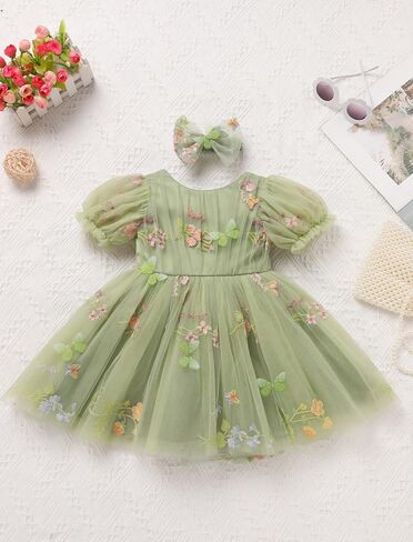 OBEEII Pageant Dress for Toddler Girls Sparkle Star 3D Butterfly/Floral Embroidery Tulle Tutu Dress Princess Prom Party Gown in Saudi Arabia