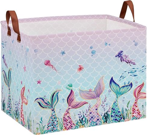 Mermaid Room Decor Laundry Basket for Girls - Ocean Theme Hamper, Freestanding Stackable Kids Storage Bin for Clothes, Toys, Books - Pink Organizer Box in Kuwait