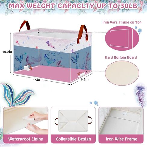 Mermaid Room Decor Laundry Basket for Girls - Ocean Theme Hamper, Freestanding Stackable Kids Storage Bin for Clothes, Toys, Books - Pink Organizer Box in Kuwait