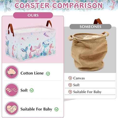 Mermaid Room Decor Laundry Basket for Girls - Ocean Theme Hamper, Freestanding Stackable Kids Storage Bin for Clothes, Toys, Books - Pink Organizer Box in Kuwait