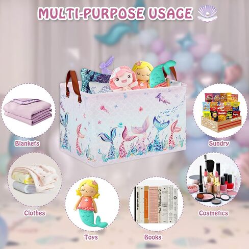 Mermaid Room Decor Laundry Basket for Girls - Ocean Theme Hamper, Freestanding Stackable Kids Storage Bin for Clothes, Toys, Books - Pink Organizer Box in Kuwait