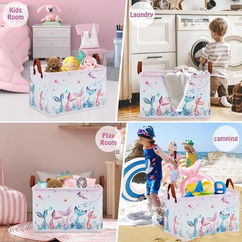 Mermaid Room Decor Laundry Basket for Girls - Ocean Theme Hamper, Freestanding Stackable Kids Storage Bin for Clothes, Toys, Books - Pink Organizer Box in Kuwait