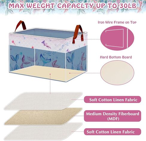 Mermaid Room Decor Laundry Basket for Girls - Ocean Theme Hamper, Freestanding Stackable Kids Storage Bin for Clothes, Toys, Books - Pink Organizer Box in Kuwait