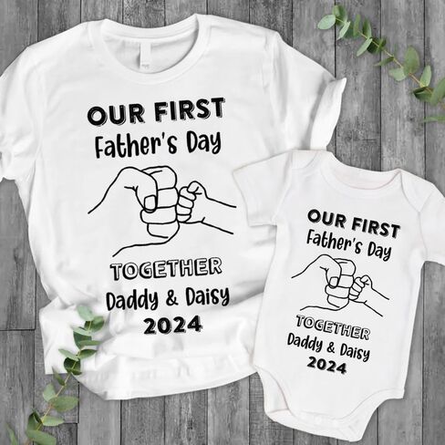 Personalized Our First Father's Day Shirt, Dad and Baby Matching Outfits Shirts, Personalized Dad and Kid Shirts 2025 in Saudi Arabia