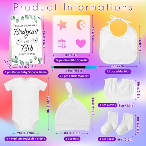 78PCS Baby Bib Bodysuit Baby Shower Set Baby Shower Game Sign Baby Feede Bib Newborn Bodysuit Fabric Marker in Saudi Arabia