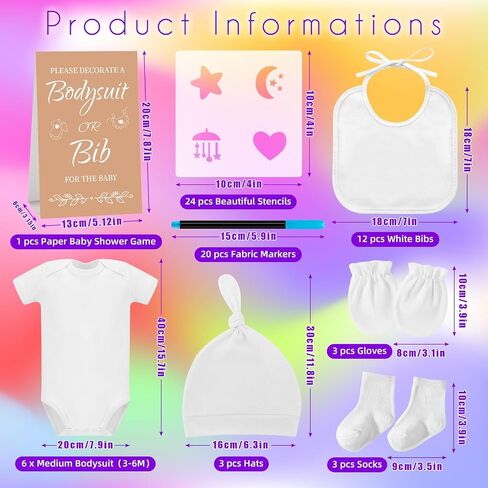 78PCS Baby Bib Bodysuit Baby Shower Set Baby Shower Game Sign Baby Feede Bib Newborn Bodysuit Fabric Marker in Saudi Arabia
