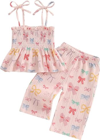 Kaipiclos Toddler Girl Girl Cloths Baby Summer Summits Daisy Print Slocked Smocked Camisole Clanen Pants 12 18 24 Month in Kuwait