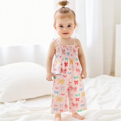 Kaipiclos Toddler Girl Girl Cloths Baby Summer Summits Daisy Print Slocked Smocked Camisole Clanen Pants 12 18 24 Month in Kuwait