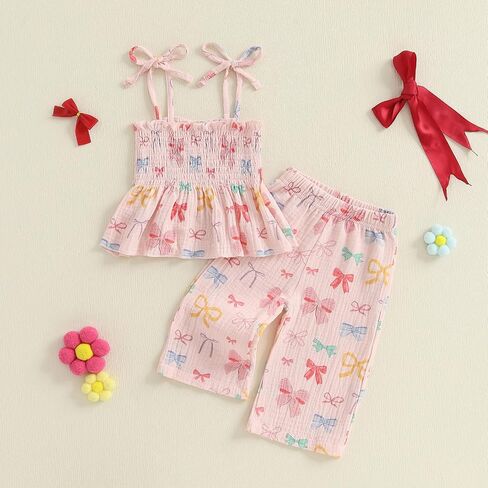 Kaipiclos Toddler Girl Girl Cloths Baby Summer Summits Daisy Print Slocked Smocked Camisole Clanen Pants 12 18 24 Month in Kuwait
