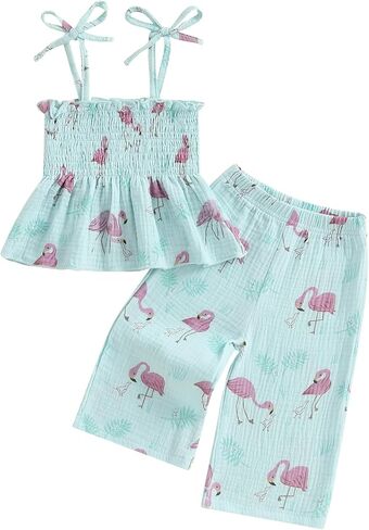 Kaipiclos Toddler Girl Girl Cloths Baby Summer Summits Daisy Print Slocked Smocked Camisole Clanen Pants 12 18 24 Month in Kuwait