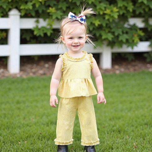 YINGISFITM Toddler Baby Girl Clothes Sleeveless Plaid Ruffle Tanks Tops and Long Pants Summer Cute Outfit in Saudi Arabia