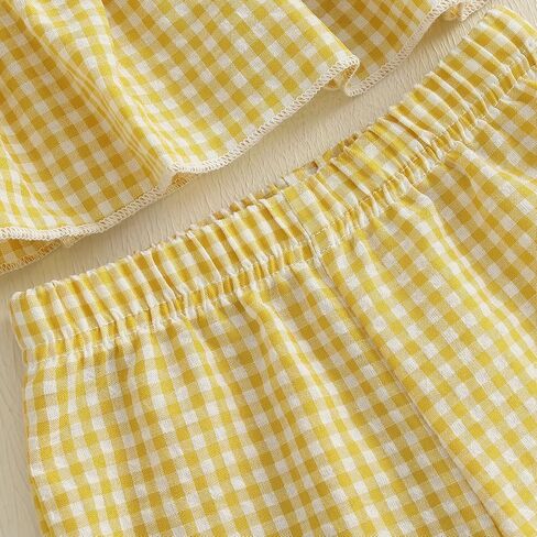 YINGISFITM Toddler Baby Girl Clothes Sleeveless Plaid Ruffle Tanks Tops and Long Pants Summer Cute Outfit in Saudi Arabia
