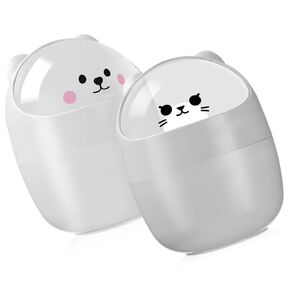 2pcs Adorable Cat Desktop Trash Can with Lid Compact Waste Basket for Office Home and Car Cute Garbage Storage Bucket for Spaces