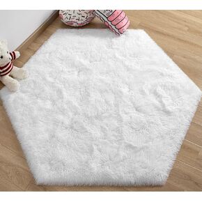 EVOIONOS White Hexagon Area Rug for Princess Tent, 4x4.6 Feet, Fluffy, Soft, Non-Slip, Comforts, Washable