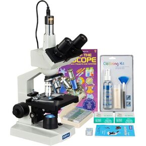 OMAX 40X-2500X LED Trinocular Microscope + 1.3MP Camera + Prepared & Blank Slides + Lens Paper + Book