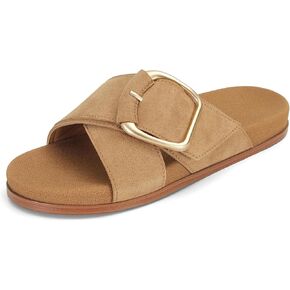 Flat Sandals for Women Comfortable Slide Sandals Summer Suede Leather Slides Vacation Beach Shoes