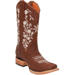 Women’s Cowgirl Cowboy Boot Floral Embroidered Square Toe Mid Calf Western Boot