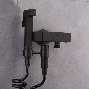 Hand HeldToilet Sprayer Kit,Black Square Wall Mount Split Support Faucet,Bathroom Cloth Diaper Washer Portable Shower Sprayer Stainless Steel Spray for Personal Hy