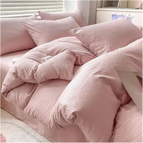 Bed Four Pieces Set Simple Bedding Set Double Sided Duvet Cover Set with Sheets Skin Friendly Bedding Set(Pink,180 * 220cm)