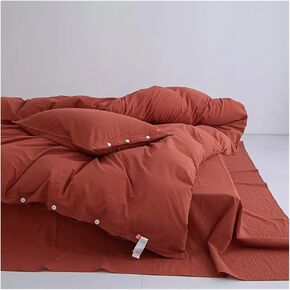 Bed Four Pieces Set Red 100% Washed Cotton Linen Feel Soft Comfy 4Pcs Bedding Set Solid Navy Black Button Closure Duvet Cover 1 Bed Sheet 2 Pillow Shams(Giallo,Double 4pcs)