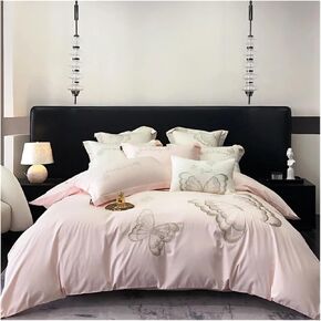 Bed Four Pieces Set Long Staple Cotton Bed Linen Embroidered Comforter Bedding Set Stitch Bed Cover Set Quilt Duvet Cover Bed Sheets Set Pillow case(C,4pcs for 1.8m Bed)