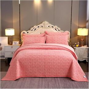 Bed Four Pieces Set Premium Coffee Flannel Fleece Quilted Bedspread+2Pillow Shams 3Pcs Velvet Warm Single Double Bed Mattress Cover(C,250x230cm 3Pcs)