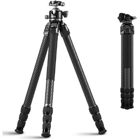 SIRUI Heavy-Duty Carbon Fiber Tripod, 59.8" Pro Tripod with Low Center of Gravity Ball Head, 44lbs Load, 6 Mounting Ports, Corrosion Resistance–for DSLR, Mirrorless, Telephoto, Wildlife（AM-324S+G1）