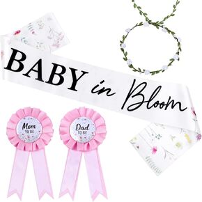 Baby in Bloom Baby Shower Decorations, Wildflower Flower Crown Headband Mom to Be Sash Dad to Be Corsage Pin Set, Floral Baby Shower Pregnancy Favors Gift Supplies