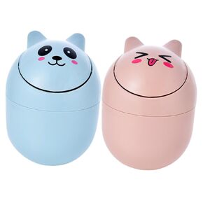 2pcs Mini Desktop Trash Can Cute Cartoon Waste Bin for Office Home Space-Saving Design Material for Waste Crumbs Colors
