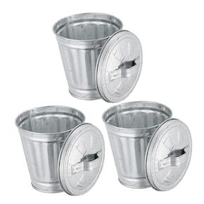 3pcs Mini Silver Trash Can Metal Waste Bin Small Trashcan with Lid for Home Office Dorm
