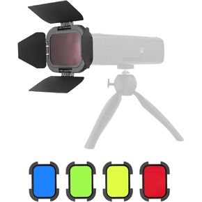 Godox BD-07 II Barn Door Kit Include Honeycomb Grid and 4 Color Gels Filters, Compatible with Godox AD200 Pro II