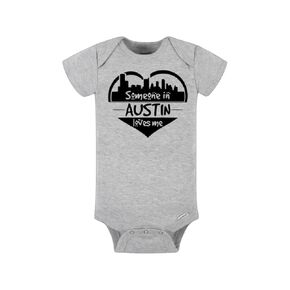 Austin Baby Onesie - Someone in Austin Loves Me (3-6M, Gray/Black)