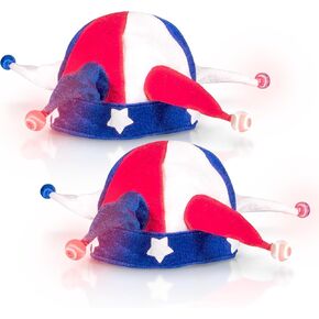 Windy City Novelties 2 Pack Light Up USA Jester Hat - 4th of July Party Favors - Red White Blue - Kids & Adults