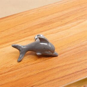Children's Room Bookcase Wardrobe Cute Ceramic Handle Single Hole White Dolphin Ocean World Cartoon Small Knob Handles - (Color: grey)