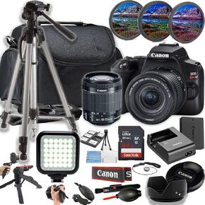 Canon EOS Rebel SL3 DSLR Camera 24MP DSLR Camera w/EF-S 18-55mm Lens + LED Light + 64GB Memory + Filters + Case + Tripod + Grips + Hood, and More (24pc Bundle) (Renewed)