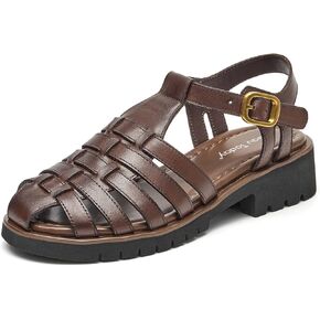 BEAU TODAY Womens Platform Fisherman Sandals, Chunky Gladiator Sandals for Women, Casual Closed Toe Leather Sandal, Fashion Comfortable Lightweight Dressy Shoes with Adjustable Buckle