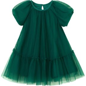 Rysly Toddler Girls' A-Line Tulle Party Dress with Bubble Sleeves Cotton Lining Flowy Layered Play Dress for Kids