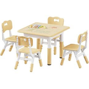 Brelley Kids Table and 2 Chairs Set, Height Adjustable Toddler Desk 31.5" L x 23.6" W and Chair Set, Graffiti Desktop, Classroom/Daycare/Home, Children Multi-Activity Table for Ages 2-8