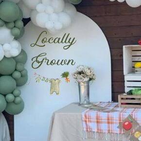 Locally Grown Decal - Locally Grown Baby Shower Decorations,Farmers Market Decor Stickers for Balloon Arch,Gender Reveal Party Supplies,Farmers Market Baby Shower Decor