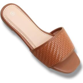 Women's Woven Slide Sandals, Flat Slip-On Design, 3 Colors - Black, White, Brown