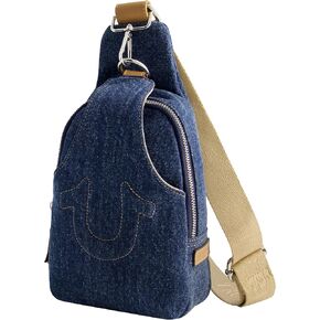 True Religion Women's Sling Bag, Denim Small Travel Backpack with Adjustable Shoulder Crossbody Strap, Light Blue in Saudi Arabia