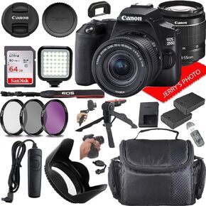 Canon EOS 250D (Rebel SL3) DSLR Camera w/Canon EF-S 18-55mm f/4-5.6 IS STM Lens + Case + Extra Battery + 64GB Memory (19pc Bundle) (Renewed)