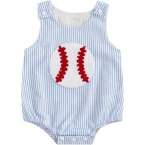 Newborn Baby Boy Girl Baseball Clothes Embroidery Sleeveless Bubble Romper Plaid Overall Bodysuit Summer Outfit