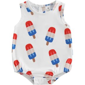 4th of July Newborn Baby Girl Boy Outfit Popsicle Print Sleeveless Romper Independence Day Summer Clothes