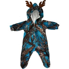 Huntsie Fleece Onesie with Hood - Camo Hoodie with Antlers